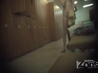 Lo1137#Two young girls in the pool locker room. They treat yourself in the mirror, one of th