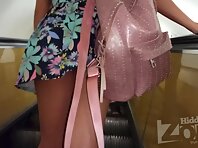 Up2829#A tanned beauty in a blue sundress. A gorgeous ass and a shaved crotch in white panti