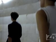 Up2196#Tanned brunette in a narrow white dress. Pretty legs was spread wide. Our operator wa