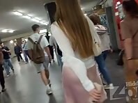 Up4468#Upskirt to a girl in a short pink skirt. Our cameraman put his hand with the camera u