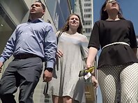 Up4184#Upskirting a girl in a short black skirt. Our cameraman caught a close-up of her roun