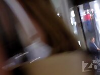 Up2923#Under the skirt of a tanned girl in a short white dress. Gorgeous ass and shaved crot