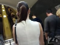 Up2823#Under the skirt of a girl in a short white dress. Real luck. The beauty was without p