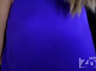 Up1704#A girl in a short blue dress. Slender tanned legs and a round ass in white thong. Luc