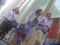 Up4296#Under the skirt of a girl in a loose blue dress. Our cameraman caught a close-up of h