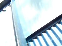 Bc2335#Tanned brunette changes her swimsuit in a beach cabin. Beautiful tanned body and shav