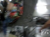 Up2139#Slim girl in a short blue skirt. Beautiful ass in white panties and white stockings. 