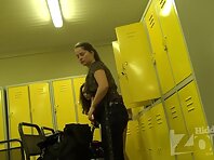 Lo1386#locker room voyeur cam shoots two women in the locker room. They slowly take off thei