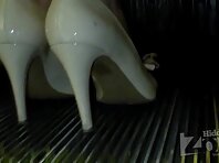 Up2067#Slender brunette in a short gray dress. Another beautiful round ass and shaved crotch