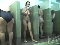 Sh2028#All the booths are occupied, we are watching all the women in the shower at once. The