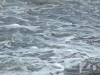 Nu1549#On the shore two beauties. One brushing her teeth, the other washes her panties. Than