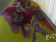 Up1972#Plump blonde in a yellow sundress. Big round ass in white thong with white lining. Re