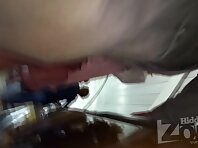 Up2874#Under the skirt of a blonde in a pink dress. The beauty stood on the steps with the g