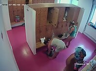 Lo2034#Young women came out of the shower, two of them stood directly under the camera. One 