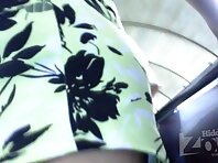 Up2285#Slim brunette woman in a short yellow dress. Our operator inserts his hand several ti