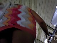 Up2327#Tanned brunette in a short pink dress. Our operator had a long time to go for this be