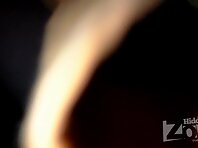 Up1802#Brunette in a wide orange skirt. She stood on the steps of the escalator legs wide ap