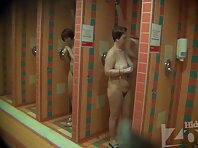 Sh1055#Women take a shower after the pool. Our hidden camera right in front of shower enclos