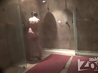 Sh1687#One of the women was in the shower room longer than the rest. She was left alone and 