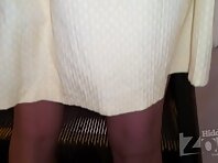 Up2509#Tanned girl in a wide yellow dress. Our operator several times pushed his hand with t