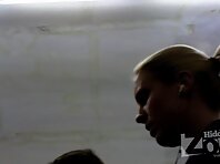 Up2400#Upskirt blonde in a short beige skirt. Beautiful round ass and shaved crotch in white