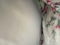 Up2710#Under the skirt of a tanned brunette in a short white dress. In the lens of the hidde