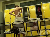 Lo1454#Young girl wiped and dressed after a shower. Our locker room voyeur cam takes off her