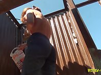 Bc1382#A woman with a beautiful round ass in the beach cabin!