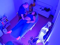 Pv36789#Hidden camera in a massage therapist's office. A hidden camera caught a couple in a m