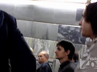 Up1597#The girl in white stockings showed us a piece of his ass and crotch in black shorts