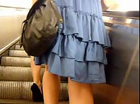 Up1651#Girl in a Blue Dress. Beautiful shaved crotch in black panties with a lining.