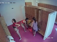 Lo1947#The long-haired brunette took off all her clothes. She is busy talking with her frien