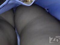 Up2361#The slender brunette in a short blue skirt. Beautiful thighs and shaved crotch pantie