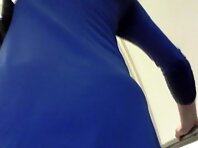 Up2682#Under the skirt of a brunette in a short blue dress. Beautiful round ass and shaved c