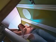 Pv36027#Spying in the pool cabin. A spy camera caught a naked girl with big tits in a pool ca