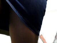 Up2281#Blonde in a short denim skirt. Pretty legs was spread wide. Our operator was able to 