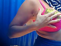 Bc2932#Hidden camera filmed a tanned blonde with big tits through a hole in the wall.