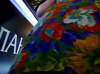 Up1654#The blonde in a short colorful dress. Beautiful round butt in white thong.