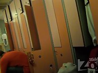 Lo1424#Our locker room voyeur cam filmed a young beautiful girl. She dresses up before the f