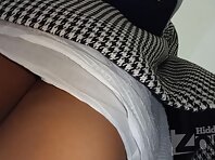 Up2862#Upskirt tanned beauty in a short white skirt. Beautiful tanned ass and shaved crotch 