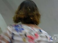 Up2493#Slender beauty in a short colorful dress. Our operator several times pushed his hand 