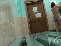 Lo1146#Voyeur video of the pool locker room. Two fat women drying their hair!