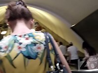 Up2738#Under the skirt of a slim girl in a yellow dress. Our operator several times pushed t