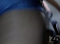 Up2150#The slender brunette in a short white dress. Our cameraman filmed close-ups of her ro