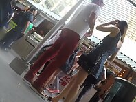 Up4156#Upskirt of a girl in a short blue dress. Our cameraman caught a close-up of her round