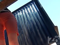 Bc1825#Slim blonde in orange shorts. The girl is very quickly changed her panties. But our b