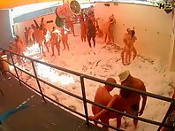 E057#A crowd of swingers headed to the pool to have sex, but a few stayed behind to fuck in the soap