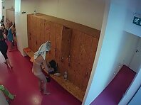 Lo1828#Several naked women came out of the shower. We can well consider their naked bodies. 