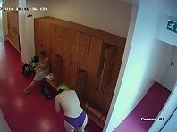 Lo2018#Naked women come out of the shower and dress. One is standing right under the camera,