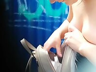 Bc2927#Hidden camera filmed a girl with a nice tits through a hole in the wall.